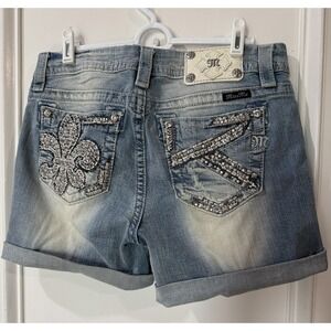 Miss Me Women's Shorts Mid Rise Jean Jorts Size 30 Y2k Light Wash Distressed